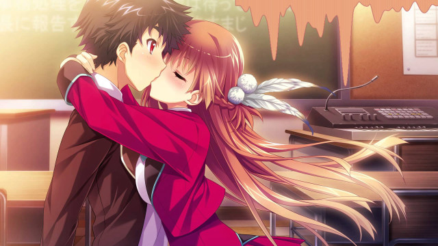 Couple hugging piano keyboard desk free wallpaper for desktop - medium preview image