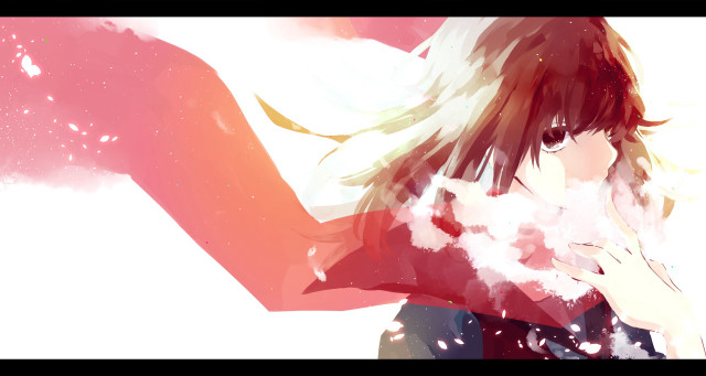 Girl longhair redshirt handchest looking free wallpaper for desktop - medium preview image