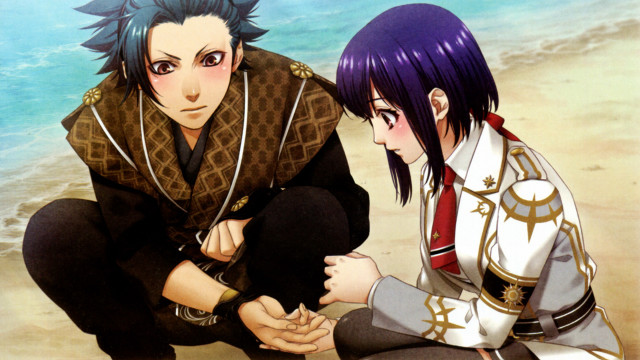 Anime characters beach sitting together free wallpaper for desktop - medium preview image