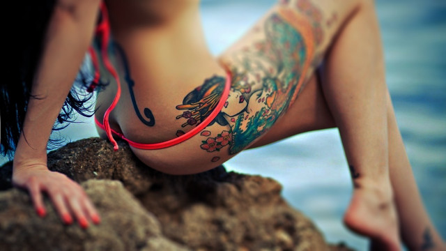 Woman tattoo rock water red #2 free wallpaper for desktop - medium preview image