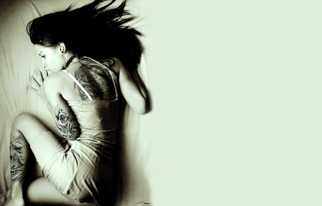 Woman tattoos bed pillow sheets free wallpaper for desktop - medium preview image