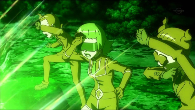 Cartoon group people green outfits free wallpaper for desktop - medium preview image