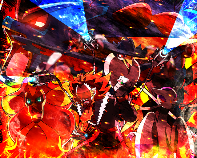 Anime characters fire background red free wallpaper for desktop - medium preview image