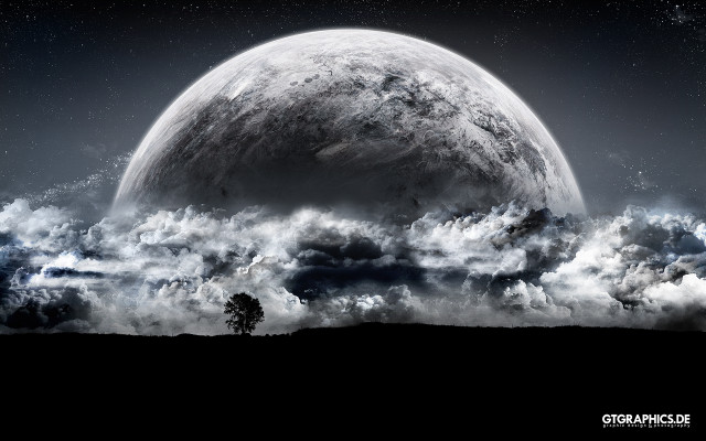 Large moon clouds tree dark free wallpaper for desktop - medium preview image