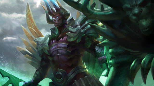 Horned man sword portrait warrior free wallpaper for desktop - medium preview image