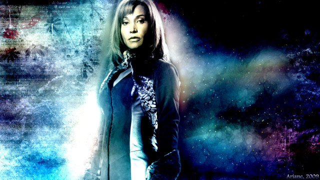 Woman black jacket space background free wallpaper for desktop - medium preview image