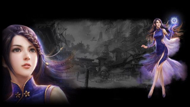 Woman purple dress light hand free wallpaper for desktop - medium preview image