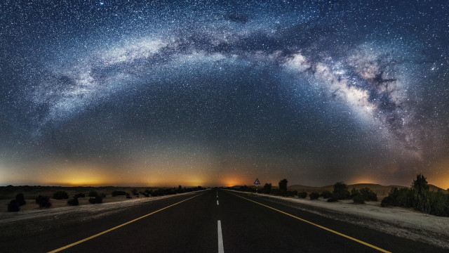 Road sky stars trees bushes free wallpaper for desktop - medium preview image