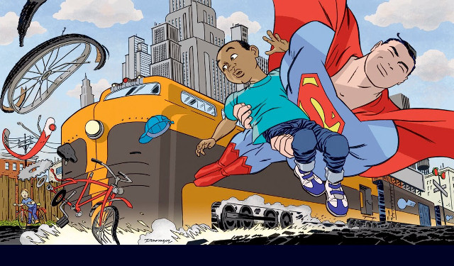 Flying man superman cape blue free wallpaper for desktop - medium preview image