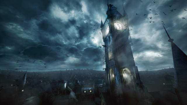 Clock tower city cloudy sky free wallpaper for desktop - medium preview image