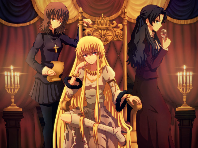 Anime characters golden throne candles free wallpaper for desktop - medium preview image