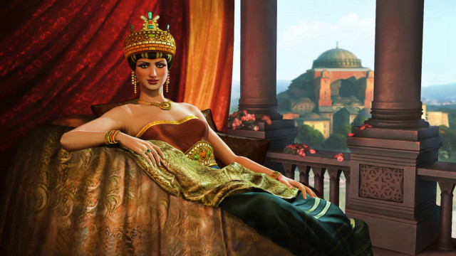 Woman golden dress sitting bed free wallpaper for desktop - medium preview image