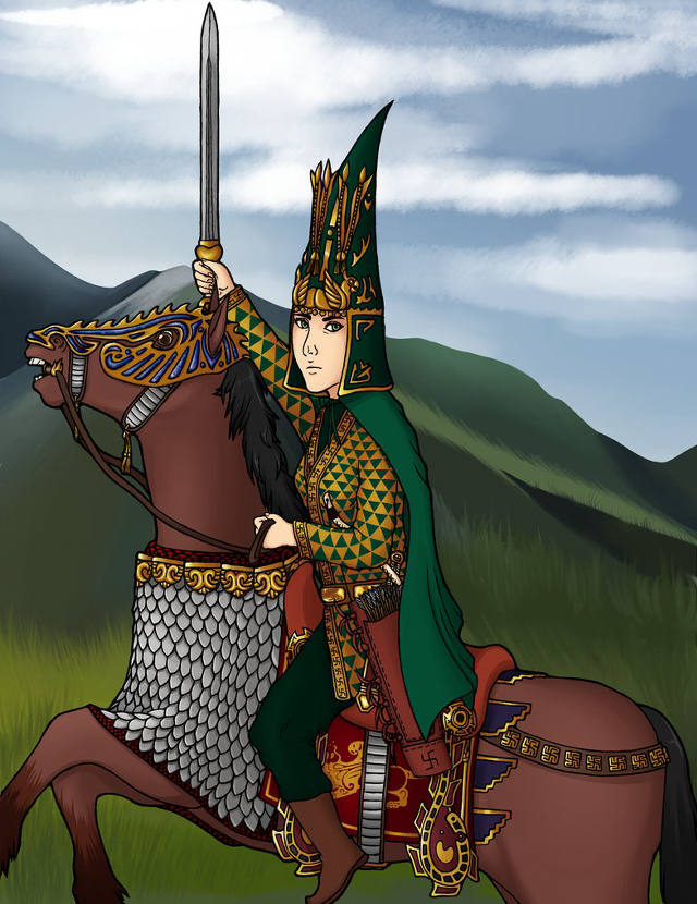 Man green gold outfit horse free wallpaper for mobile - medium preview image