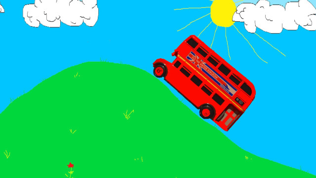 Red bus hill sky background free wallpaper for desktop - medium preview image