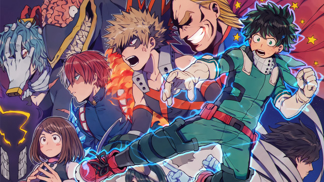 Anime group smiling arms around free wallpaper for desktop - medium preview image