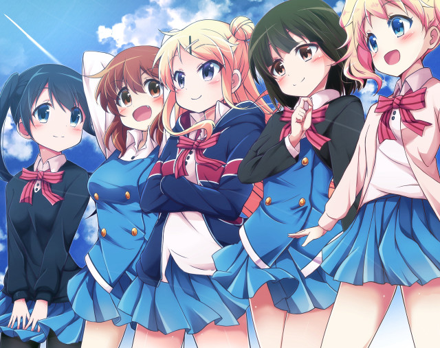 Anime girls blue dresses crossed free wallpaper for desktop - medium preview image