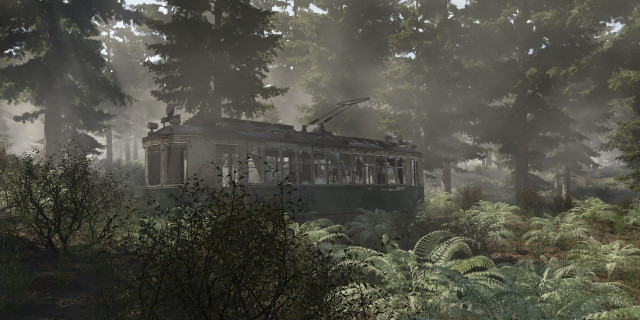 Train car forest trees bushes free wallpaper for desktop - medium preview image