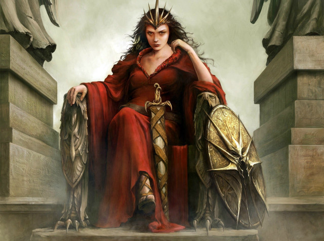 Woman red dress throne sword free wallpaper for desktop - medium preview image