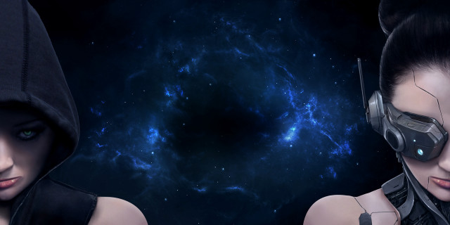 Women headphones space background stars free wallpaper for desktop - medium preview image