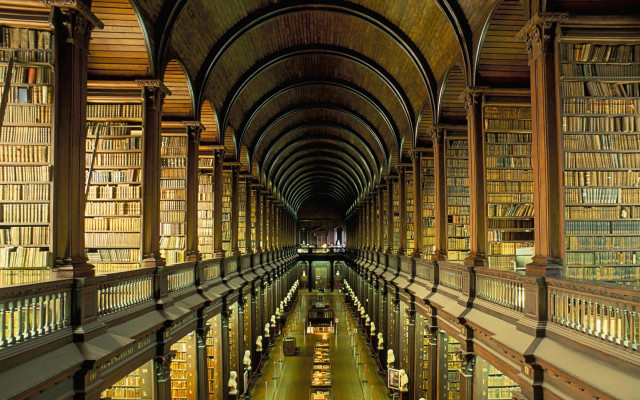 Long library high ceiling books free wallpaper for desktop - medium preview image