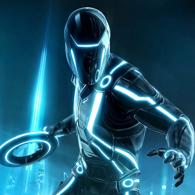 Futuristic man suit disc glowing free wallpaper for tablet - medium preview image
