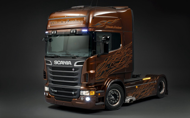Brown truck flames painted headlights free wallpaper for desktop - medium preview image