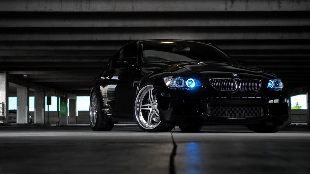 Black car blue lights parking free wallpaper for desktop - medium preview image