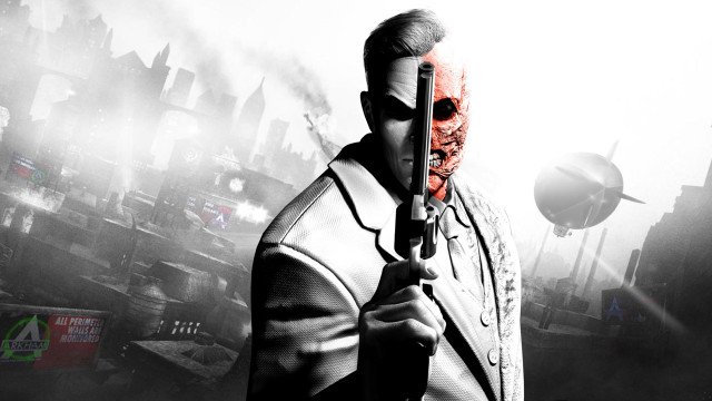 Man holding gun cityscape red free wallpaper for desktop - medium preview image