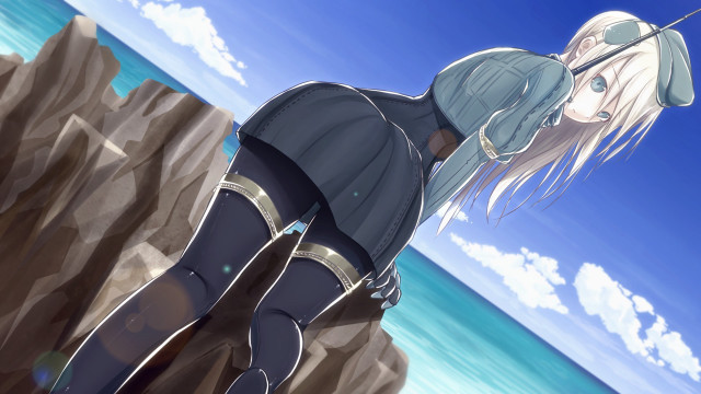 Anime girl hat sword beach free wallpaper for desktop - medium preview image