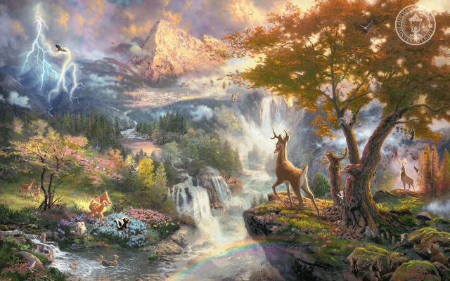 Waterfall deer rainbow background foreground free wallpaper for desktop - medium preview image