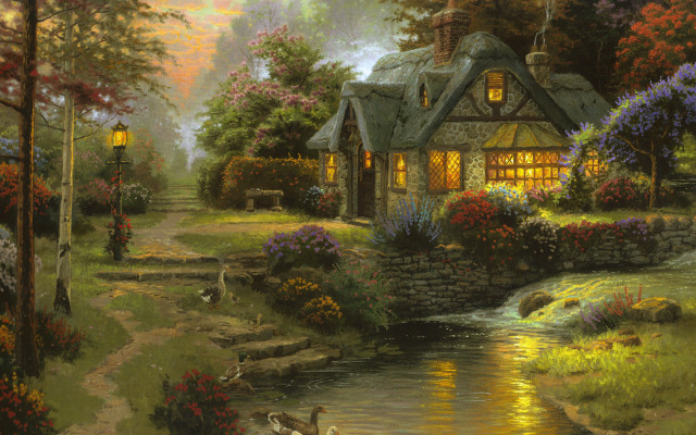 House stream light duck painting free wallpaper for desktop - medium preview image