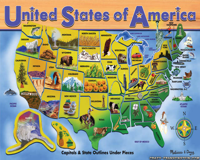 Usa map animals icons illustration free wallpaper for desktop - medium preview image