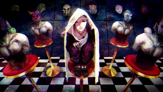 Creepy heads checkered floor painting free wallpaper for desktop - medium preview image
