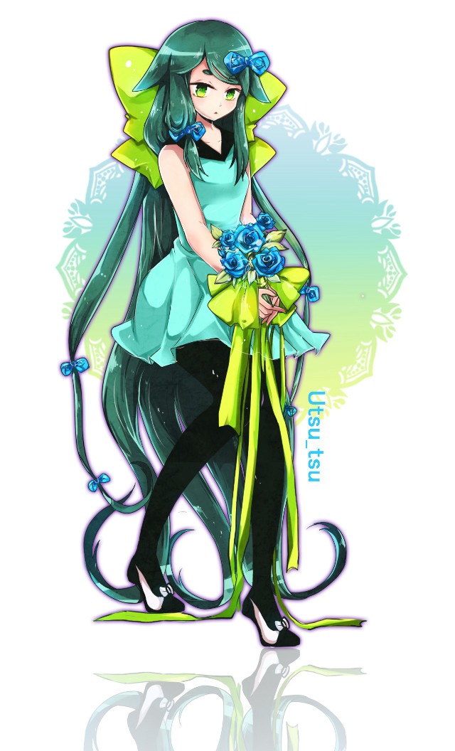 Woman blue dress bouquet flowers free wallpaper for mobile - medium preview image