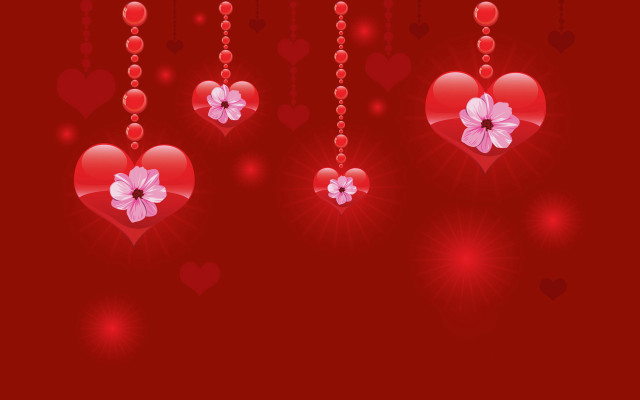 Red background hearts flowers beads free wallpaper for desktop - medium preview image