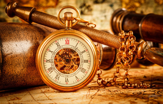 Gold pocket watch wooden table free wallpaper for desktop - medium preview image