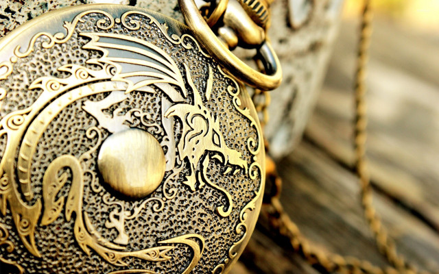 Gold pocket watch wooden surface free wallpaper for desktop - medium preview image