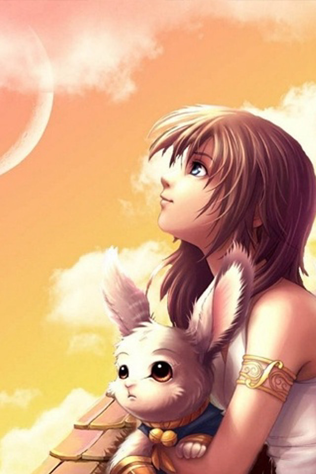 Girl holding rabbit sky half free wallpaper for mobile - medium preview image