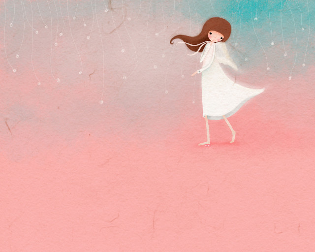 Girl white dress walking rain free wallpaper for desktop - medium preview image