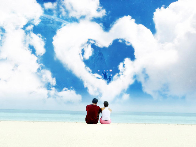 Couple beach heart shaped cloud #2 free wallpaper for desktop - medium preview image