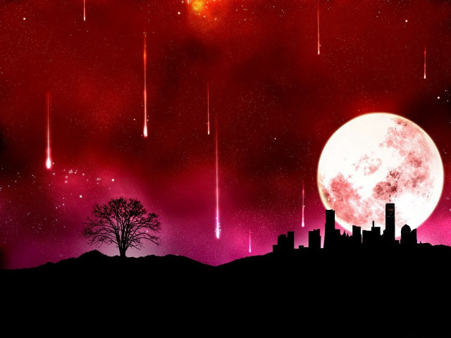Red moon tree balance fantasy free wallpaper for desktop - medium preview image