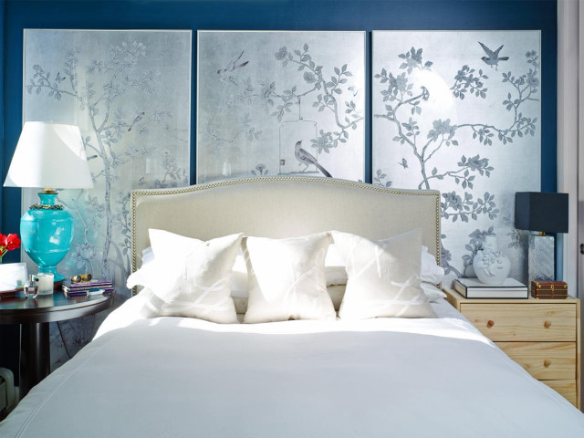 Bed white sheets blue walls free wallpaper for desktop - medium preview image