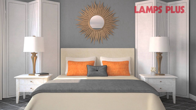 Bedroom bed nightstand mirror lamp free wallpaper for desktop - medium preview image