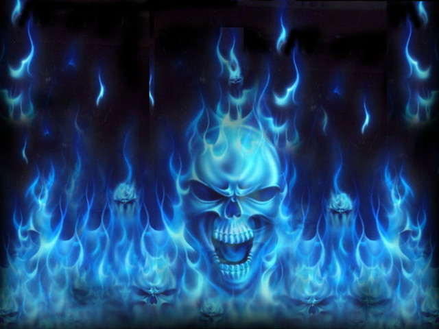 Blue fire skull flames eyes free wallpaper for desktop - medium preview image