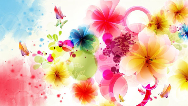 Colorful flower butterfly background white free wallpaper for desktop - medium preview image