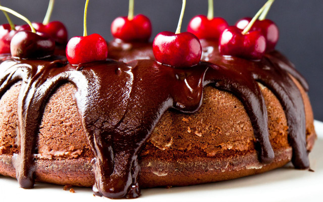 Chocolate bundt cake cherries plate free wallpaper for desktop - medium preview image