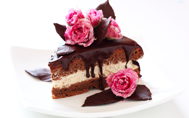 Cake chocolate icing pink flowers free wallpaper for desktop - medium preview image