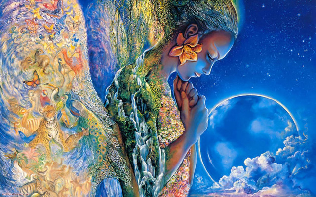 Woman flower moon clouds stars #2 free wallpaper for desktop - medium preview image