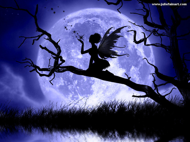 Fairy sitting branch full moon free wallpaper for desktop - medium preview image