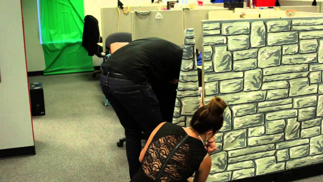 Woman leaning wall man standing free wallpaper for desktop - medium preview image